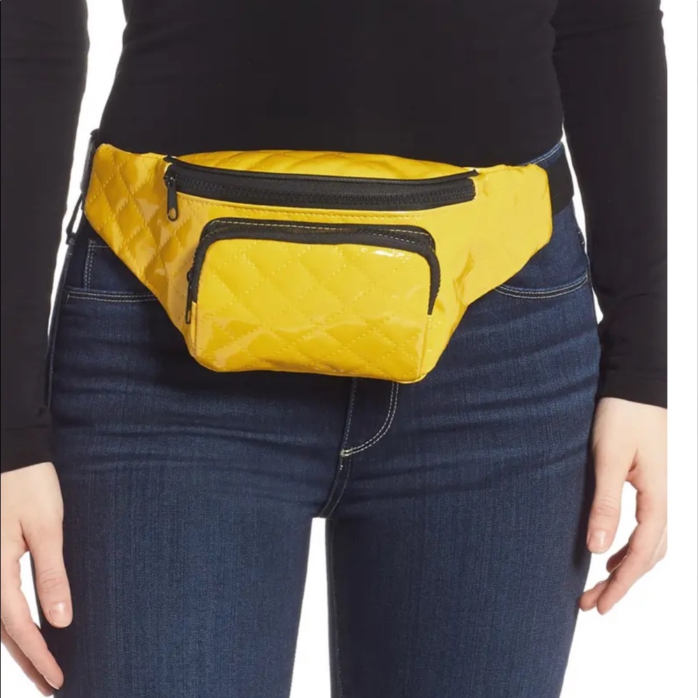 Super cute quilted faux patent leather belt bag